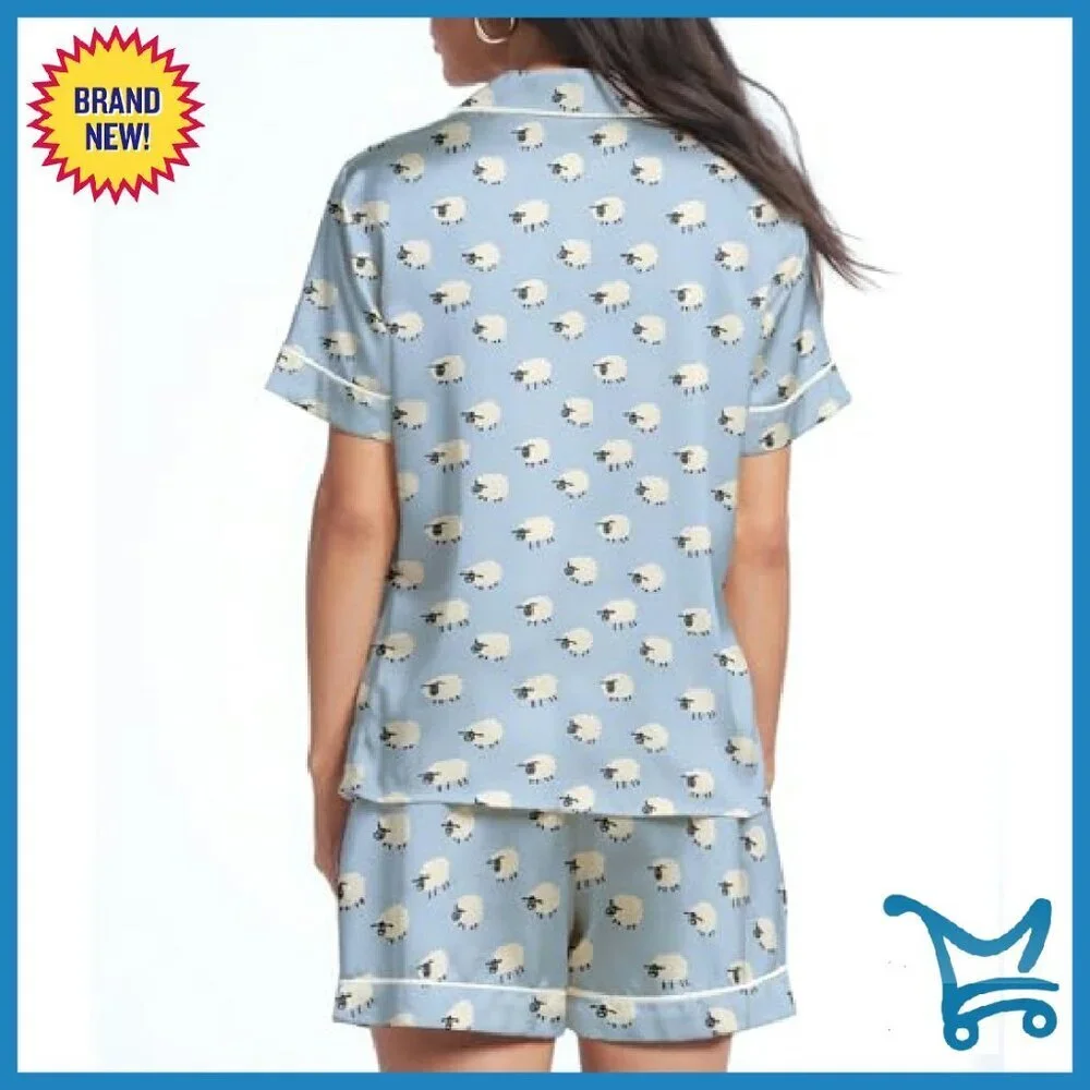 Women's Silk Satin Pajama Set Short Sleeve Button Down 2 Piece PJs Cozy